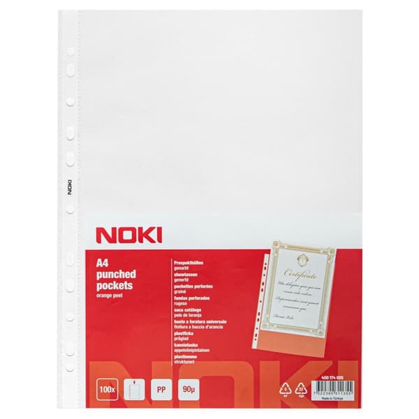 Plastficka NOKI A4 0,09 präg 100/fp