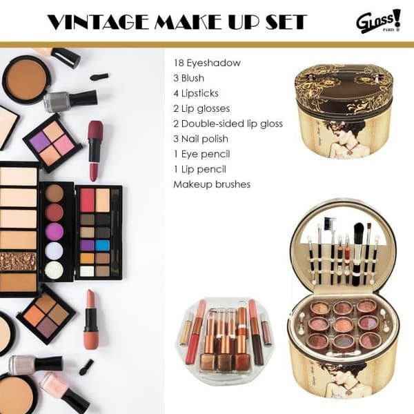 GLOSS - Vintage sminkfodral - 36 delar