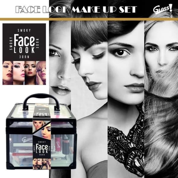 Sminkset - Gloss! - Essential-kollektion - 44 delar - 4 paletter - 4 läppstift - Tillbehör ingår