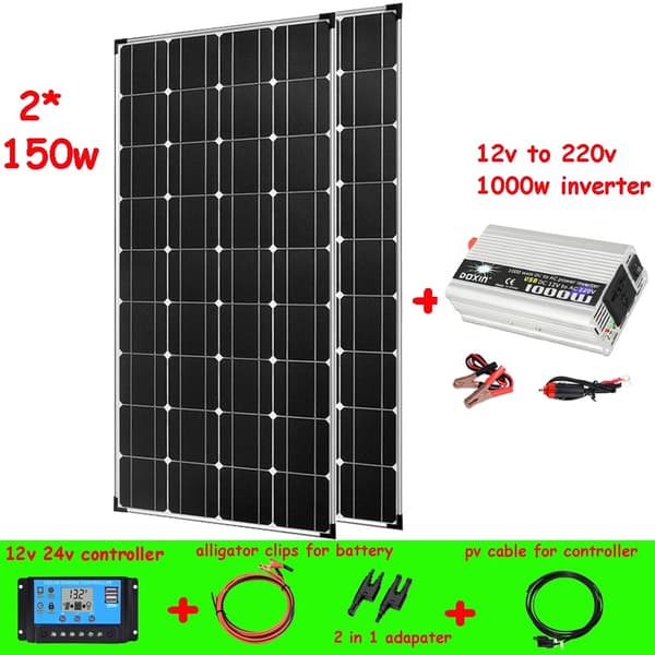 Monokristallinen aurinkopaneelisarja, 150W paneelit, 12V/24V ohjain,450w