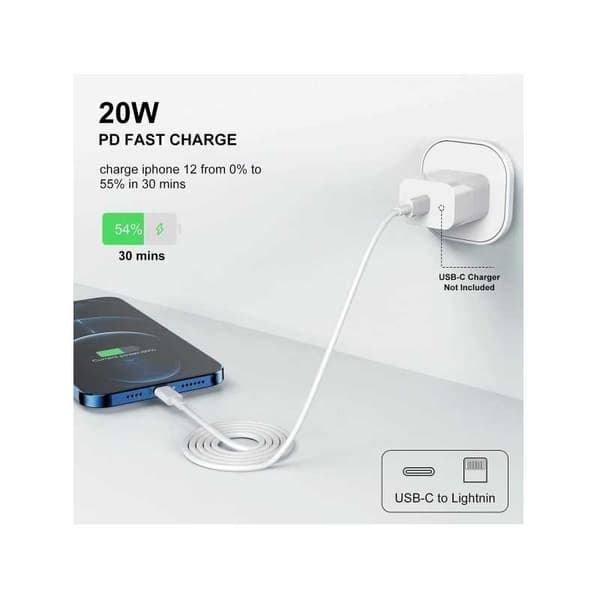 Komplett 20W USB-C Höghastgihetsladdare med 2m Lightning Kabel