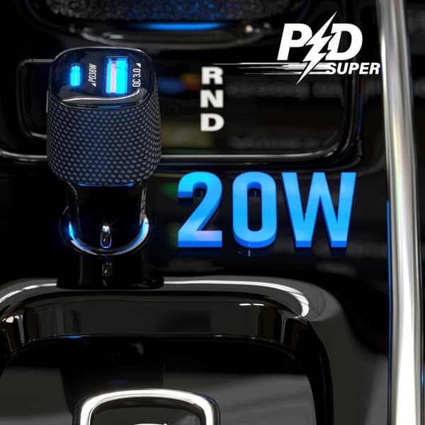 Säker och Snabb Dubbel USB billaddare med PD20W & QC3.0