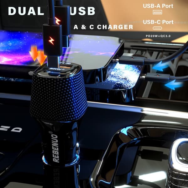 Säker och Snabb Dubbel USB billaddare med PD20W & QC3.0