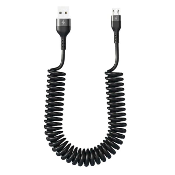 USB A Micro-USB spiraalikaapeli 3A Pikalataus 1,5 m Musta