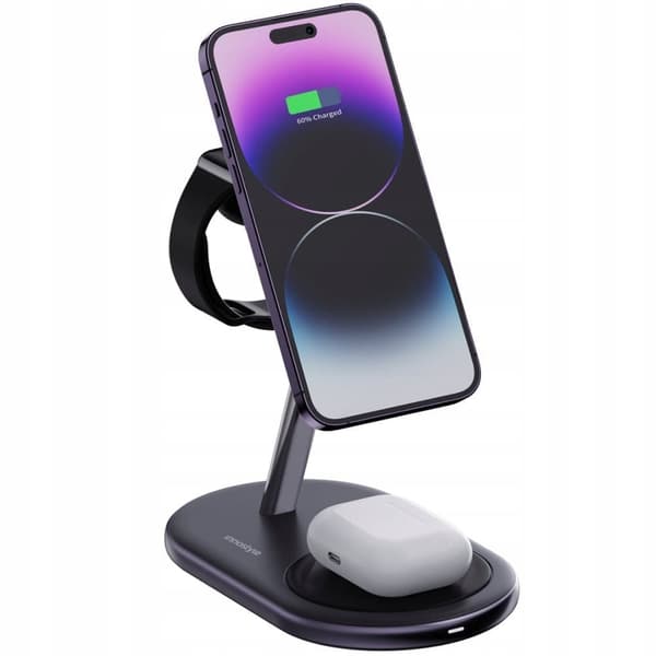 INNOSTYLE MAGSTATION 3IN1 INDUKTIONSLADDARE MAGSAFE IPHONE AIRPODSILLE KLOCKOR LADDNINGSTATION SVART