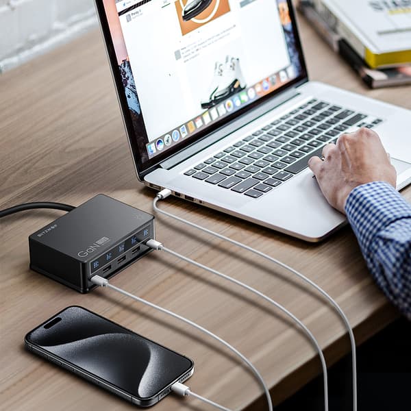 110W 5-Port USB PD Digital Display Bordoplader 3 USB-A+2 USB-C PD3.0 QC3.0 PPS AFC FCP SCP PE APPLE Hurtigopladning Desktop Ladestation