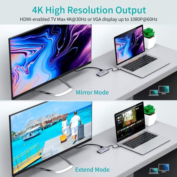 Choetech 9-i-1 USB-C Hub, 4K HDMI, 100W PD, Grå