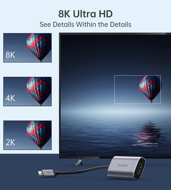 Choetech Hub, USB-C stik til HDMI, grå