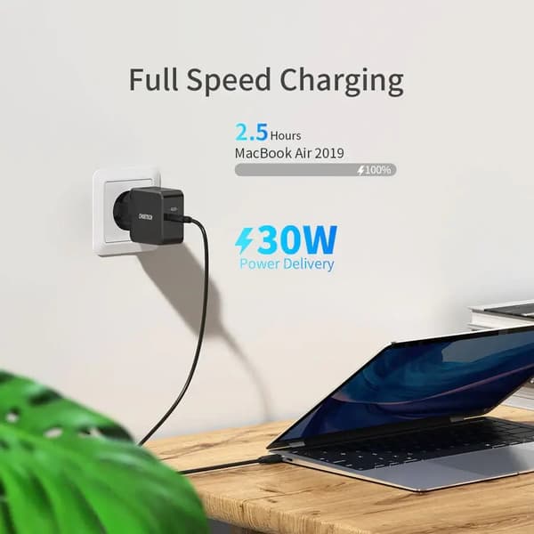 Choetech USB-C PD Vegglader, 30W, Svart