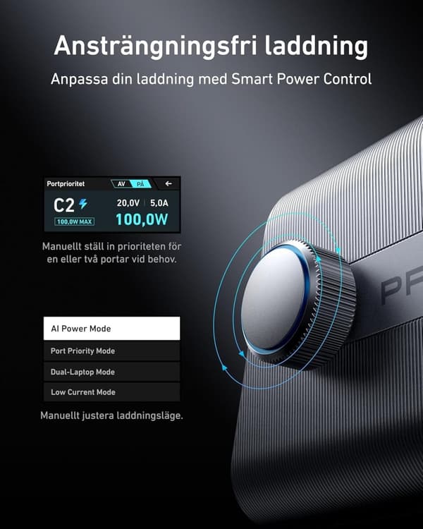 Anker Prime 250 W USB-C-laddare, Ultrasnabb 6-portars GaN, 6 cm LCD-display, Smart Control-kontroller