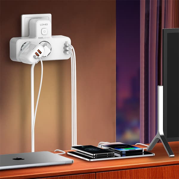 LDNIO SE2337 20W 5-portars USB PD-laddare med 2 EU-utgångar + 2 USB-A + USB-C PD QC3.0 Snabbladdningsadapter för väggladdare EU-kontakt