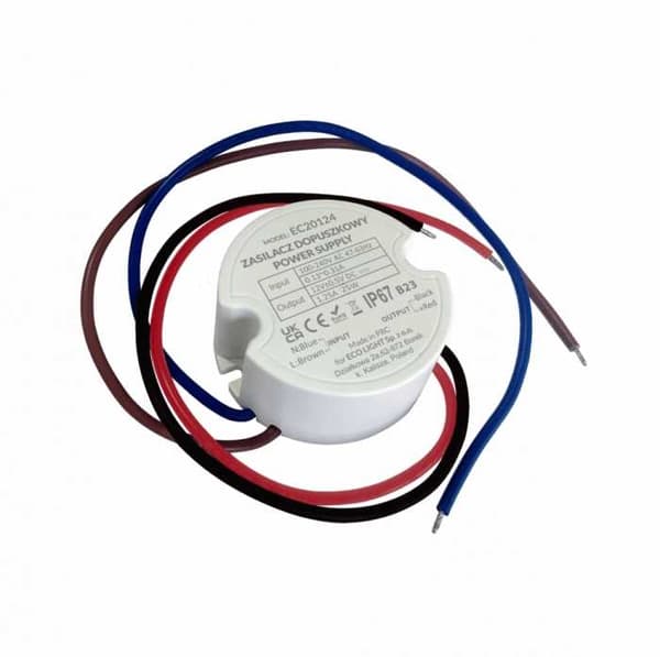 LED-virtalähde 12V IP67 25W pyöreä rasialle