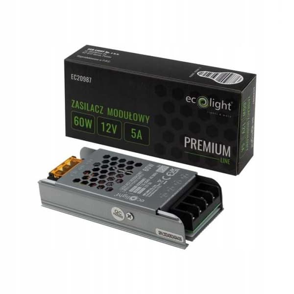 Slimmad PREMIUM 60W 12V DC modulär strömförsörjning