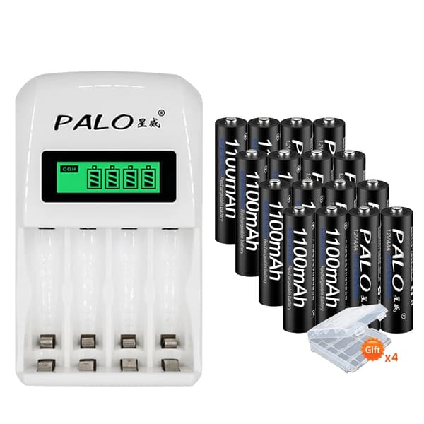 Genopladelige batterier, LCD-skærm, Smart batterioplader, 16PCS og oplader