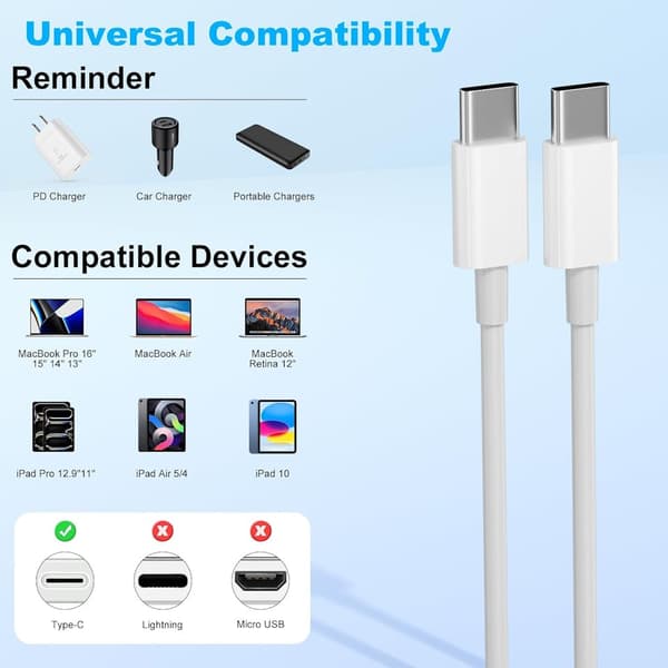 USB-C-kabel 1m – Hurtiglading for iPhone 15/16 og Android
