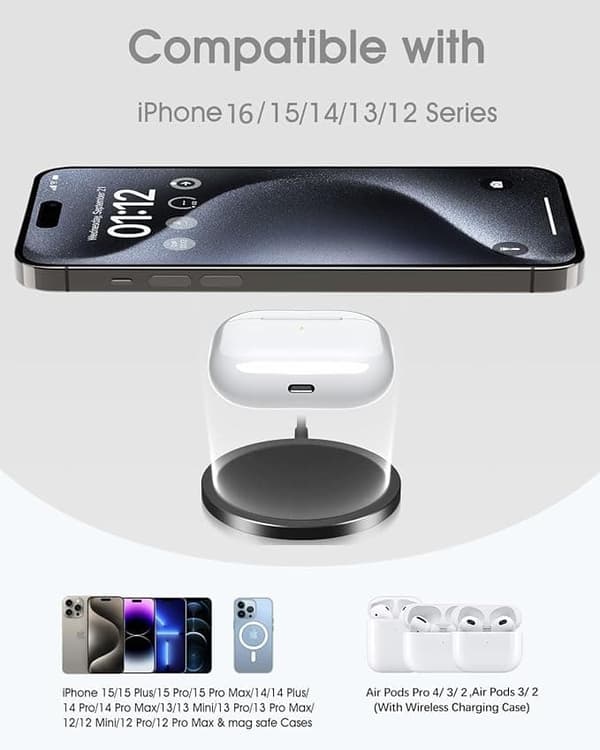 Mag-Safe Langaton Laturi – Magneettinen Latausalusta iPhone 16/15/14/13/12 ja AirPods Prolle, Max 15W Pikalataus