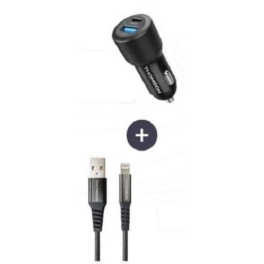 Laddare + kabelpaket - THOMSON - 60 W billaddare - USB-A till L 3A-kabel