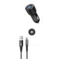 Miniatyrbild 1 av 2: Laddare + kabelpaket - THOMSON - 60 W billaddare - USB-A till C 3A-kabel - längd 1,5 m