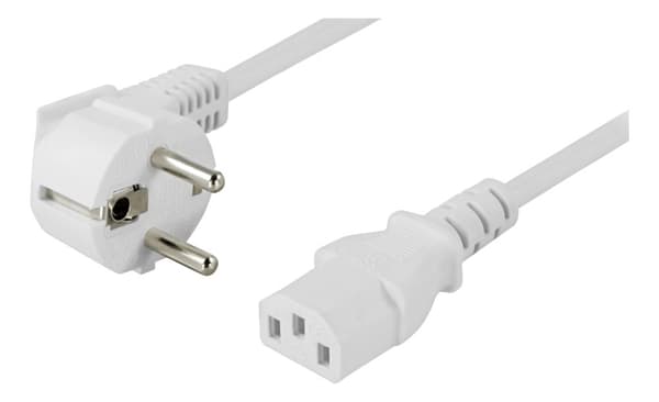 Earthed power cable, angled CEE 7/7 - C13, 10m white
