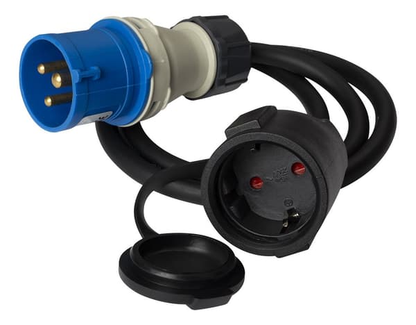 Earthed adapter cable, 1-phase CEE-Schuko IP44 230V 16A 1m