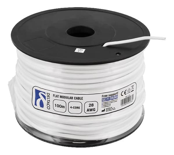 Modular cable, 4P, reel, 100m, white