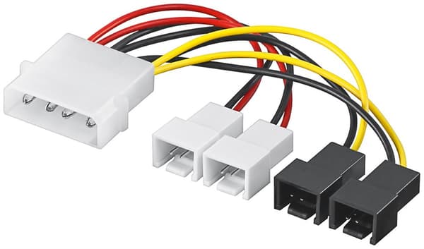 Strömkabel/adapter till pc-fläkt, 5,25-kontakter till fläkt, 2x 12 V/2x 5 V