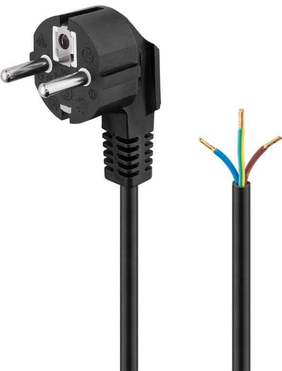 Beskyttende kontaktkabel vinklet for montering, 2 m, sort