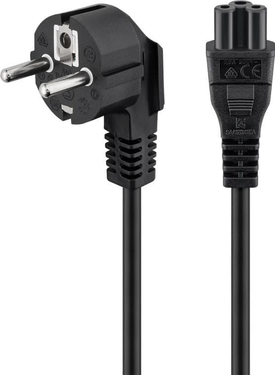 Kabel för nätanslutning (jordkontakt) vinklad, 3 m, svart