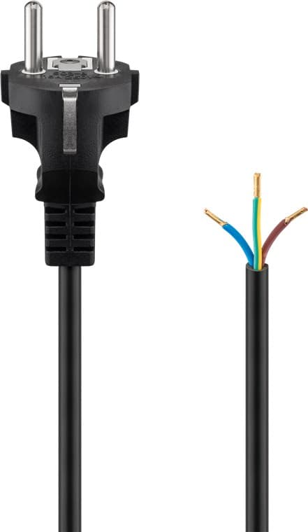 Kabel for beskyttelseskontakt for montering, 2 m, sort