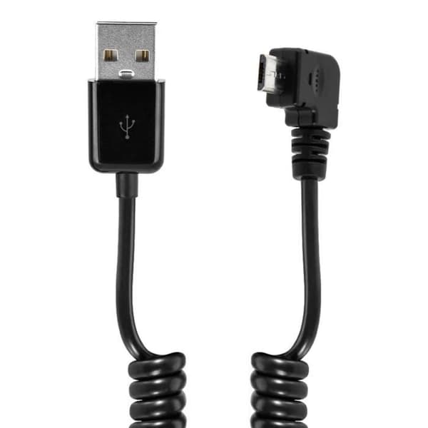 USB 2.0-kabel - AVIZAR - 3 meter - Vinklad Micro-USB - Spiral - Laddning och dataöverföring