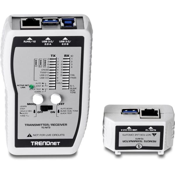 Kabeltestare - TRENDNET - TC-NT3 - Kortslutningstest - Längdmätning - USB och RJ-45