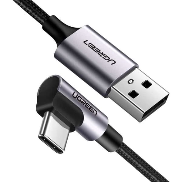 UGREEN 90 graders vinklad USB C-kabel 3A snabbladdning flätad nylon, 1M