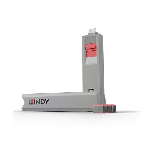 USB Type C-port blocker - LINDY - Kit med nyckel och 4 lås - Färg rosa - 2 års garanti