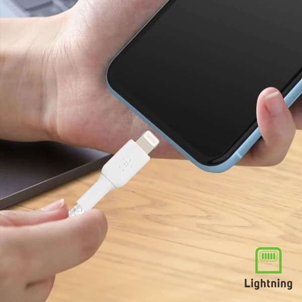 Kabel USB till Lightning MFi 18W Flätad Nylon 2m Charge and Synchro Belkin vit