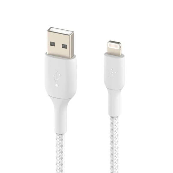Kabel USB till Lightning MFi 18W Flätad Nylon 2m Charge and Synchro Belkin vit