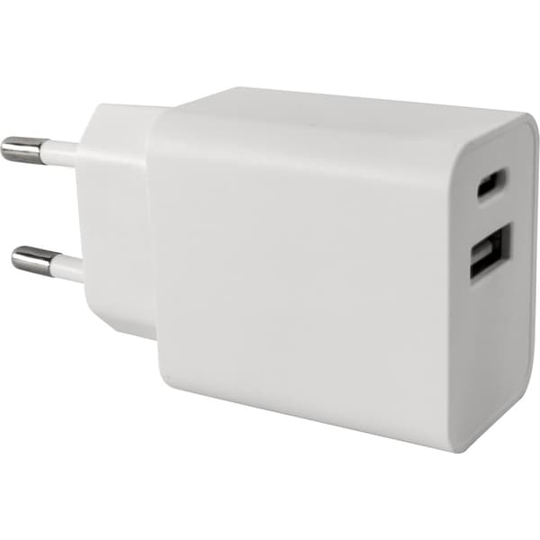 J&EL Ladestøpsel USB-A + USB-C hvit