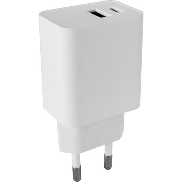 J&EL Ladestøpsel USB-A + USB-C hvit
