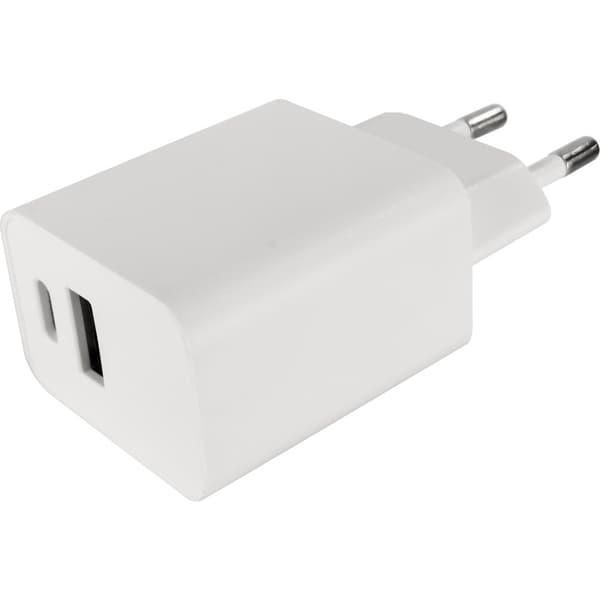J&EL Ladestøpsel USB-A + USB-C hvit