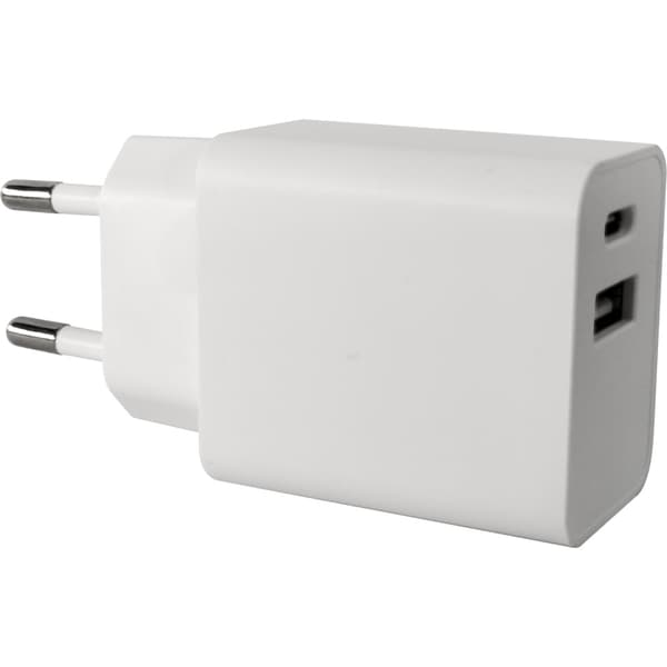 J&EL Ladestøpsel USB-A + USB-C hvit
