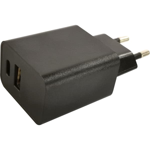 J&EL Ladestøpsel USB-A + USB-C sort