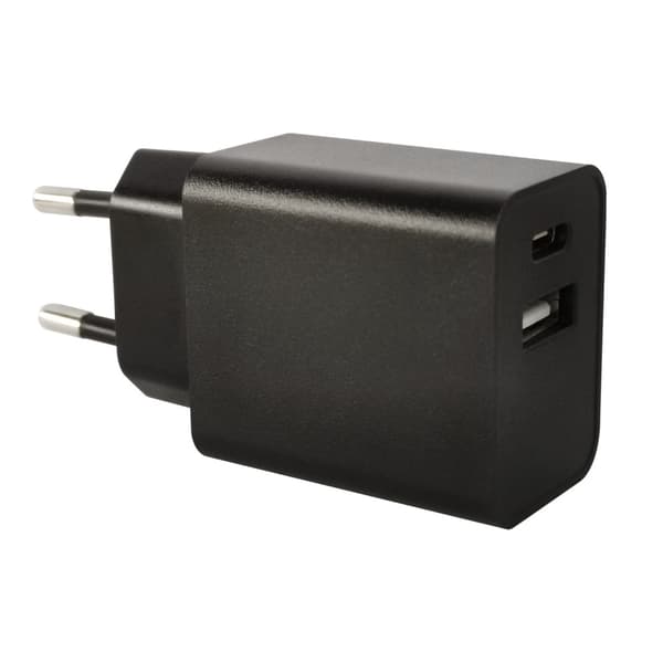 J&EL Ladestøpsel USB-A + USB-C sort