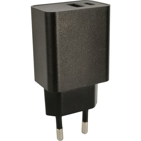 J&EL Ladestøpsel USB-A + USB-C sort
