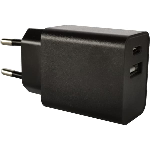 J&EL Ladestøpsel USB-A + USB-C sort
