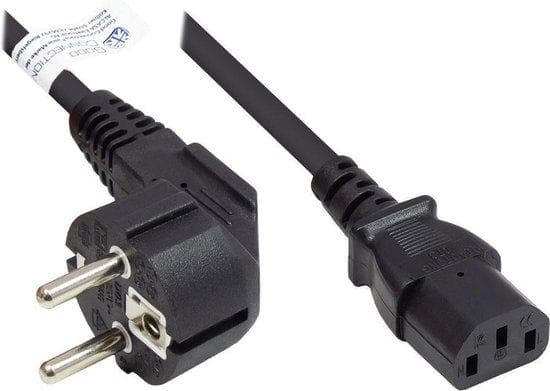 Nätsladds skyddskontakt typ E+F (CEE 7/7, vinklad) till C13 (rak), svart, 1,00 mm², 3 m, Good Connections® (P0130-S030)