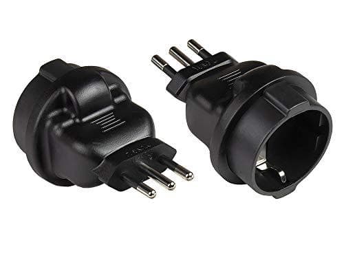 Strømadapter Italien netstik type L (CEI 23-16, lige) til beskyttende kontaktstik type F (CEE 7/3, lige), sort, Good Connections® (PA-6502S)