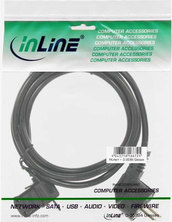 InLine - Strømledning - CEE 7/7 (S) Vinklet til IEC 60320 C13 Venstrevinklet - 30 cm - Sort (16752H)