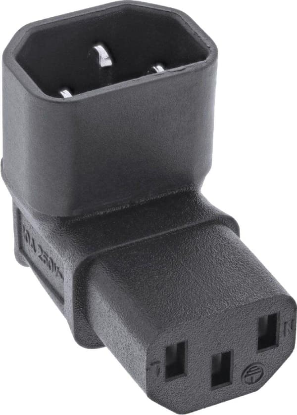 C14 - C13 Adapter - Højre Vinkel Op/Ned - Sort