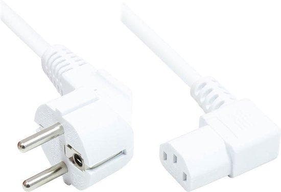 Nätsladds skyddskontakt typ E+F (CEE 7/7, vinklad) till C13 (rättvinklad), vit, 1,00 mm², 3 m, Good Connections® (P0131-W030)