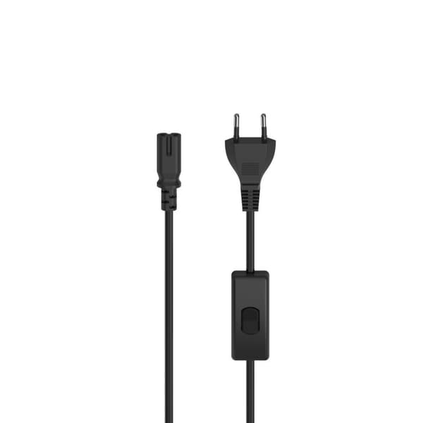 Hama strømledning med Euro-stik, afbryder, 2-benet stik, dobbelt rille, 2 m, sort (00223274)