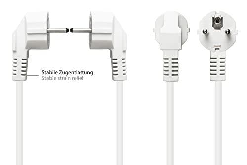 Strømlednings beskyttende kontaktstik type E+F (CEE 7/7, vinklet) til afisolerede ender, hvid, 1,00 mm², 3 m, Good Connections® (P0185-W030)